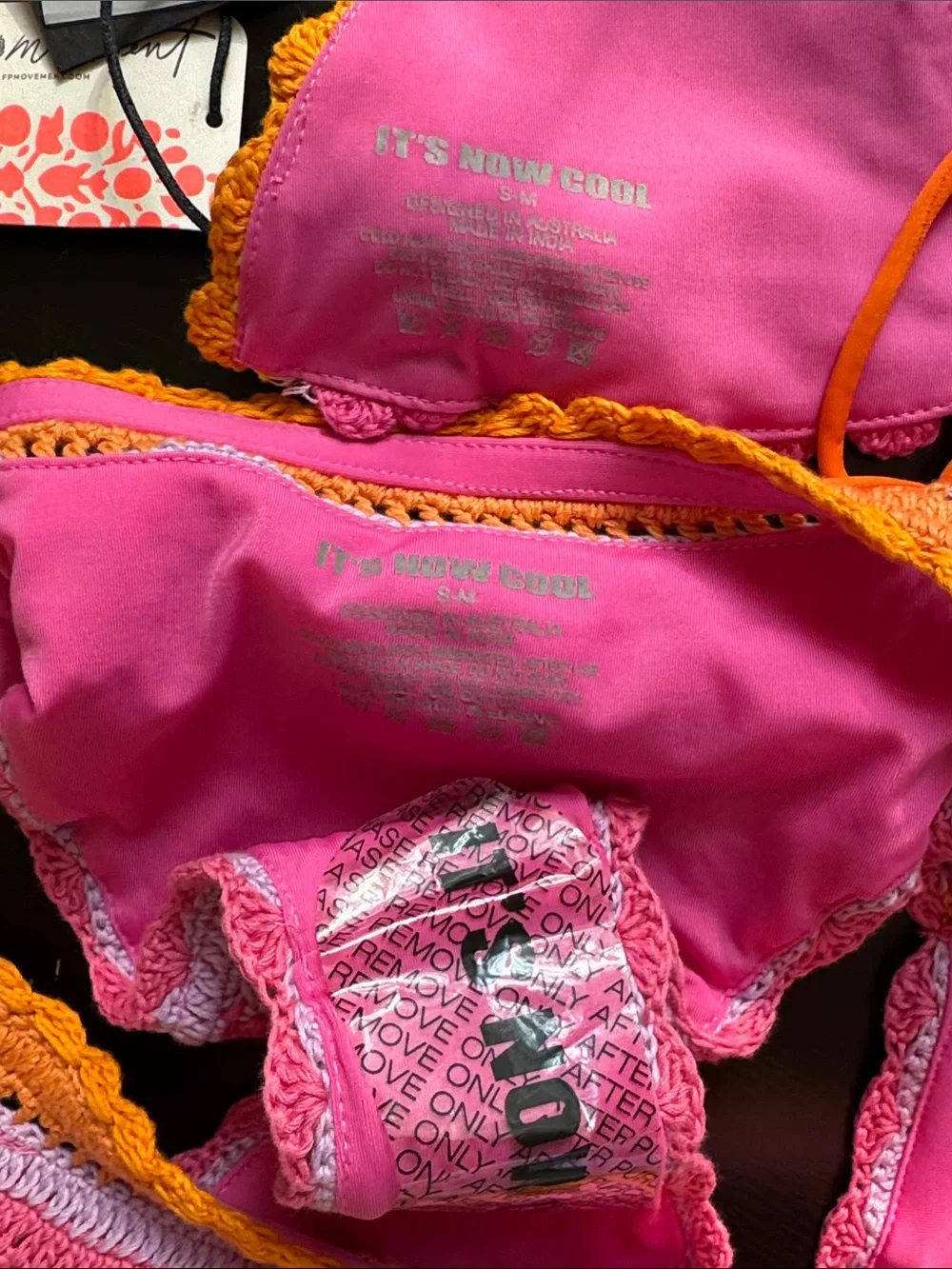 Free People It's Now Cool the Crochet Frill Pink Bikini Top & Bottom Size S/M
